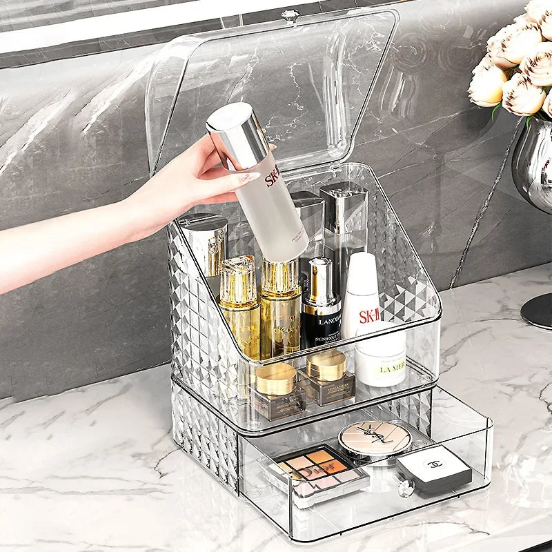 Cosmetic Storage Box Senior Sense of Light Luxury Desktop Makeup Box Transparent Visible Drawer Dust Moisture Proof Shelf
