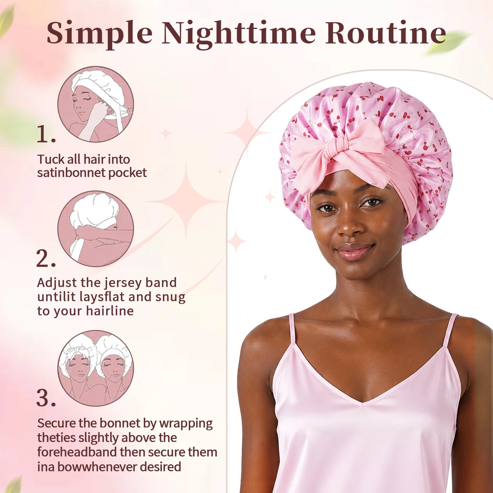 Satin Bonnet for Sleeping - Softer Than Silk Bonnet For Sleeping Women - Secure Fit, Adjustable, Night Cap For Curly & Textured