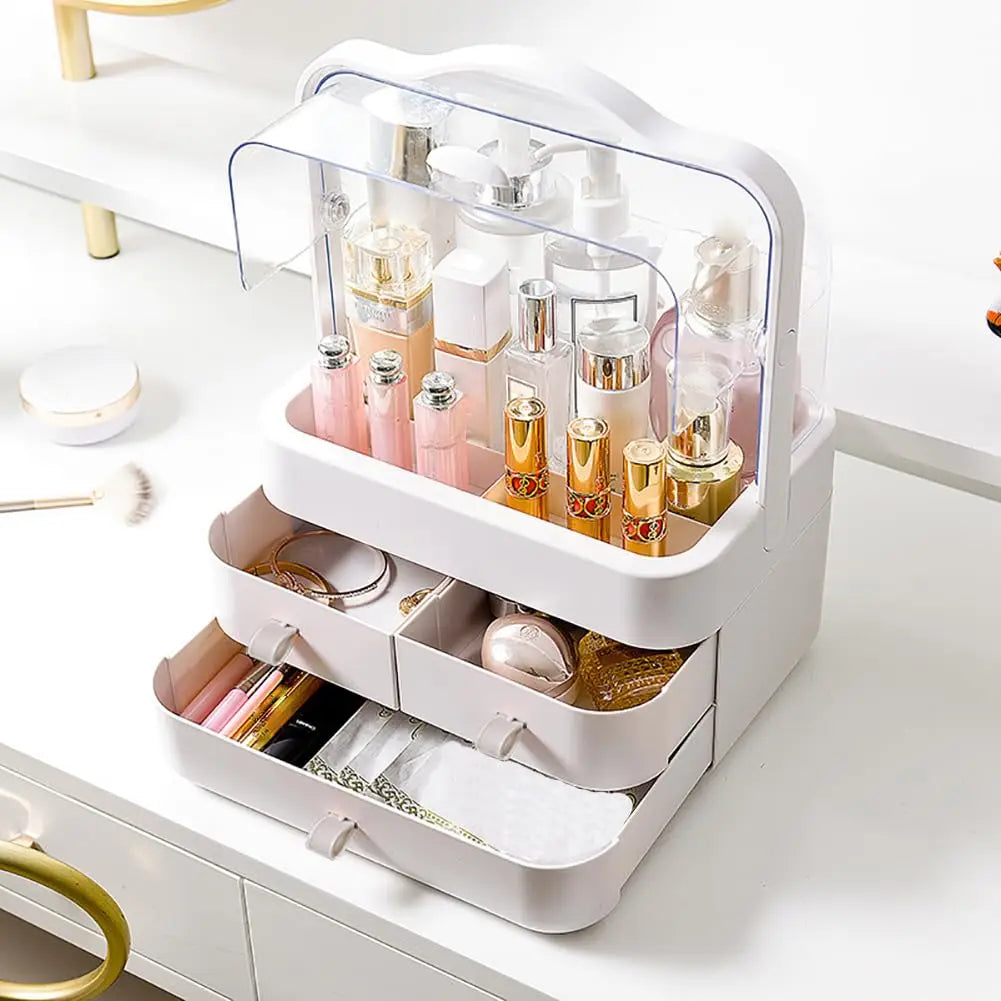 Cosmetic Organizer Countertop Organizer For Dresser With Lid And Drawer Countertop Waterproof And Dustproof Skin Care Organizer