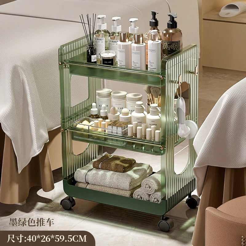 Premium Acrylic Makeup Organizer Display Shelf Beauty Salon Trolley Multi-Purpose Storage Rack Instrument Utility Cart