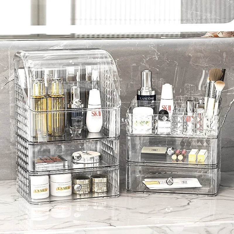 Cosmetic Storage Box Senior Sense of Light Luxury Desktop Makeup Box Transparent Visible Drawer Dust Moisture Proof Shelf