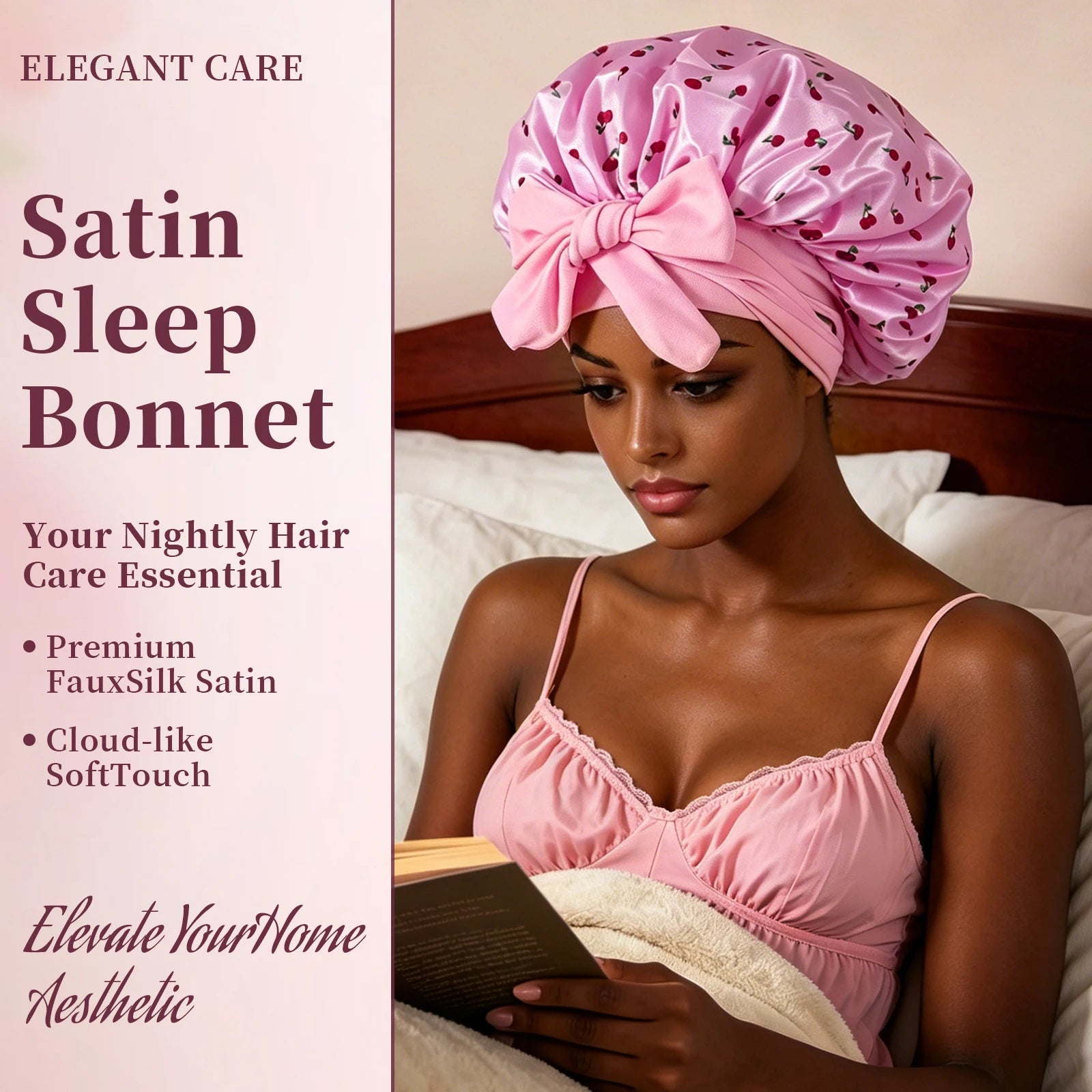 Satin Bonnet for Sleeping - Softer Than Silk Bonnet For Sleeping Women - Secure Fit, Adjustable, Night Cap For Curly & Textured