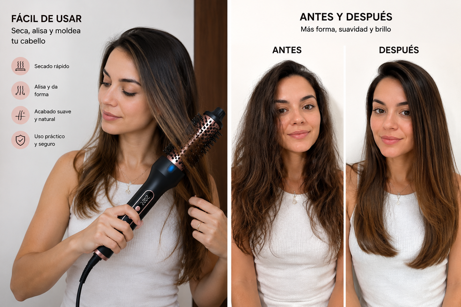 Cepillo Térmico Ionic Style 3 en 1 | Seca, Alisa y Moldea