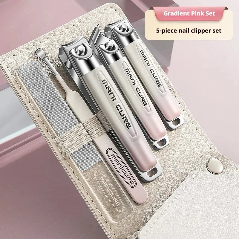 Premium 5Pcs Stainless Steel Manicure Kit, Portable Unisex Nail Set with Travel Case