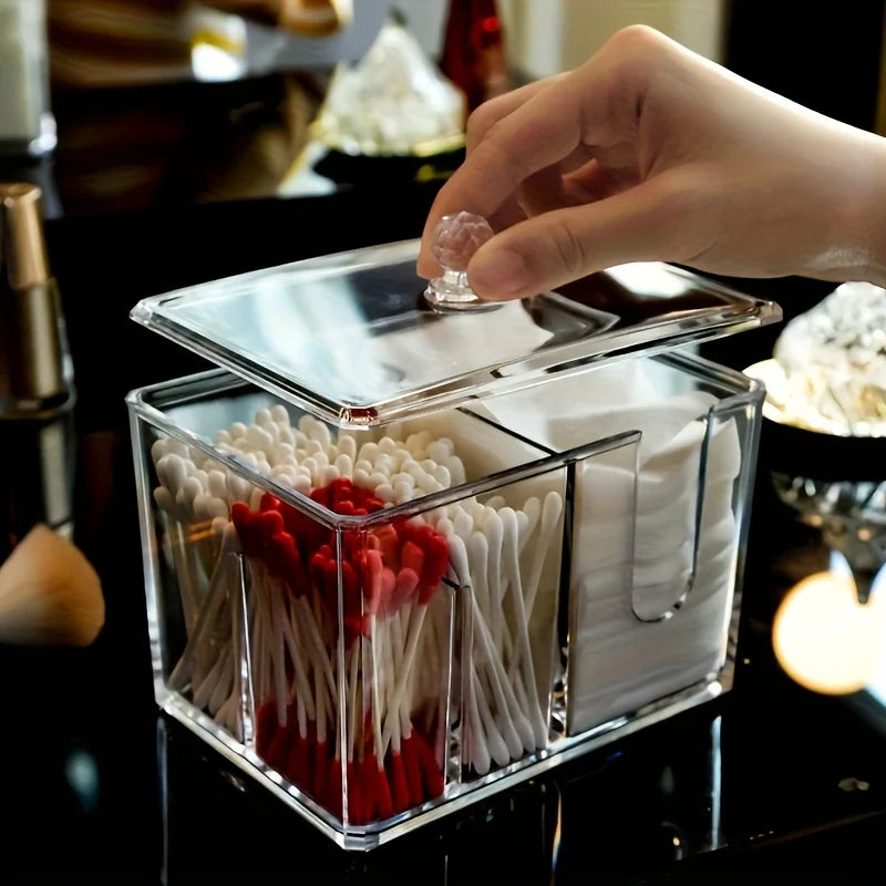 cosmetic storage box, which can hold cosmetic pads, makeup cloths and makeup brushes. Suitable for storing lipsticks