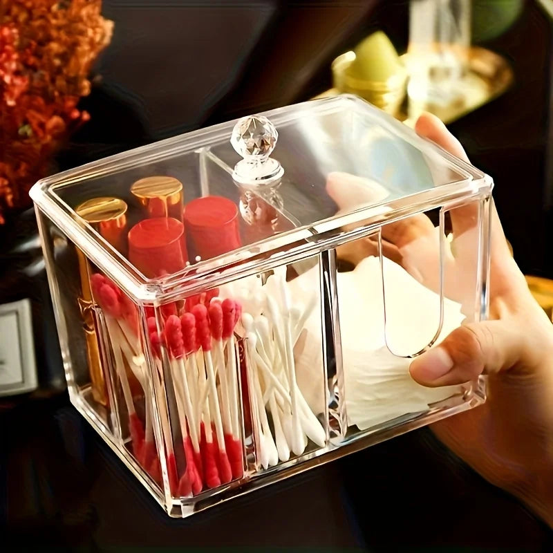 cosmetic storage box, which can hold cosmetic pads, makeup cloths and makeup brushes. Suitable for storing lipsticks