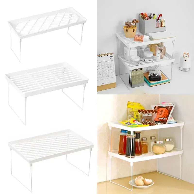 Home Closet Organizer Storage Shelf Kitchen Adjustable Storage Rack Shelves Cabinet Holders Space Saving Makeup Organizer