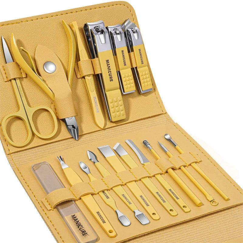 Manicure Set 16 In 1 Full Function Kit Professional Stainless Steel Pedicure Sets With Leather Portable Case Idea Gift