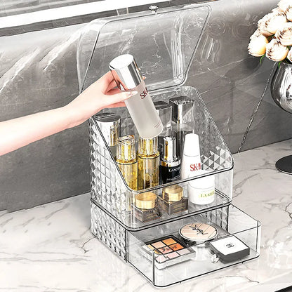 Cosmetic Storage Box Senior Sense of Light Luxury Desktop Makeup Box Transparent Visible Drawer Dust Moisture Proof Shelf