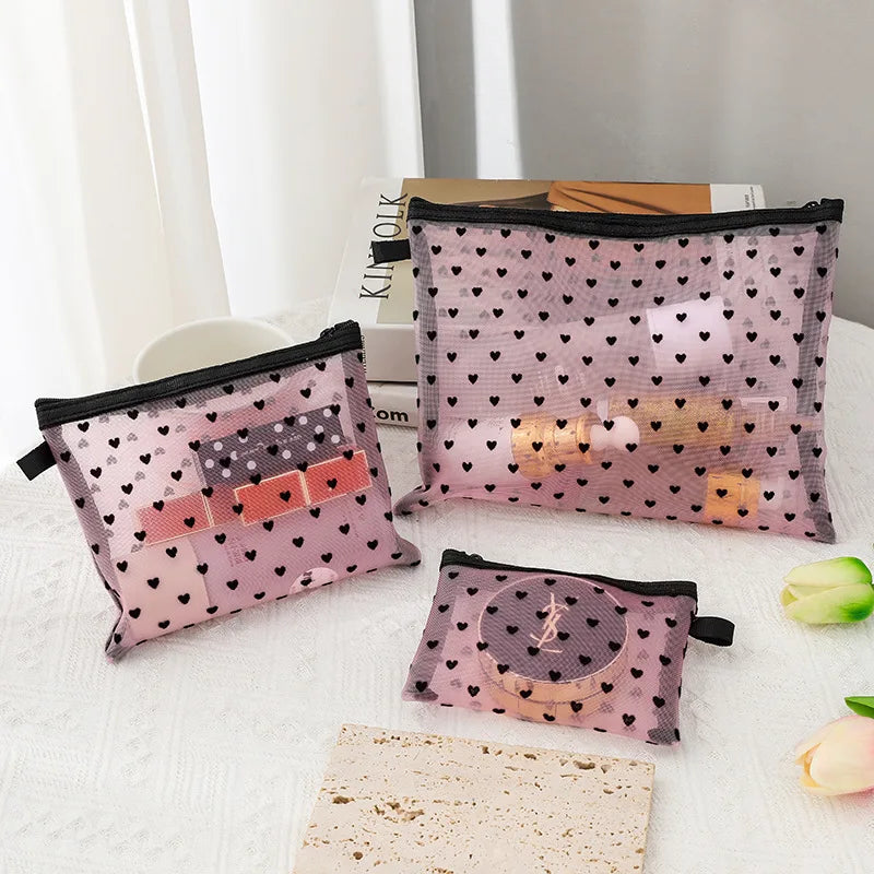 1Pcs Hot Mini Transparent Heart Makeup Bag Women Portable Lipsticks Cosmetic Storage Pouch Ins Clear Ctue Small Make Up Bag