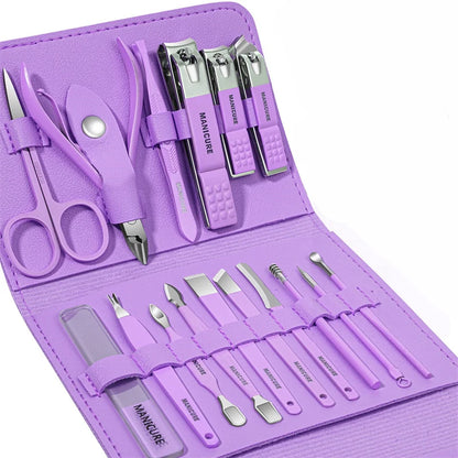 Manicure Set 16 In 1 Full Function Kit Professional Stainless Steel Pedicure Sets With Leather Portable Case Idea Gift