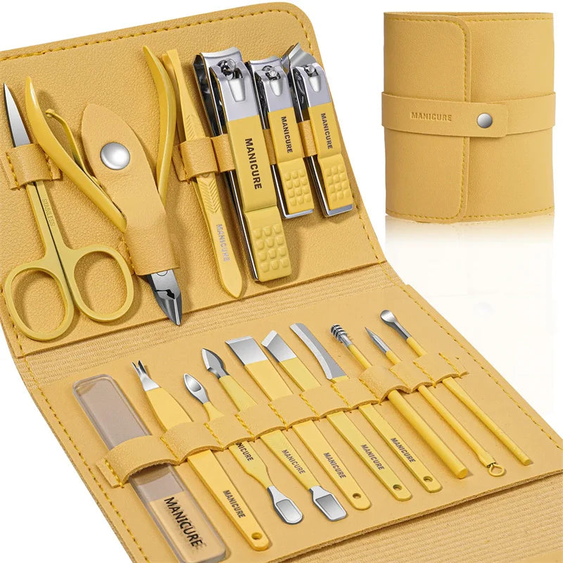 Manicure Set 16 In 1 Full Function Kit Professional Stainless Steel Pedicure Sets With Leather Portable Case Idea Gift