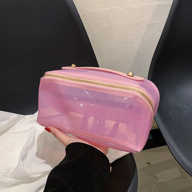 Clear Women Makeup Bag Large Capacity Pillow Travel Organizer Toiletry Storage Washbag Portable Ladies Cosmetic Zipper Bags