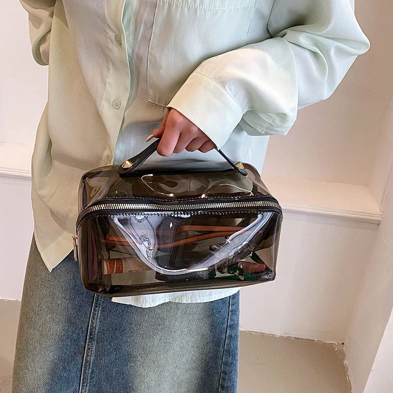 Clear Women Makeup Bag Large Capacity Pillow Travel Organizer Toiletry Storage Washbag Portable Ladies Cosmetic Zipper Bags