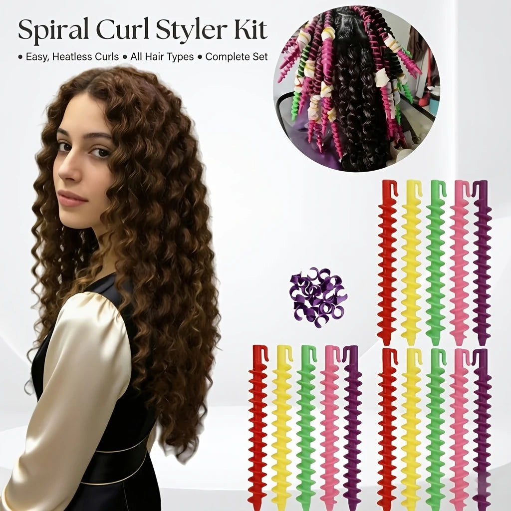 Heatless Spiral Curlers Kit, Plastic Hair Styling Tools Spiral No Heat Hair Curlers with Clips