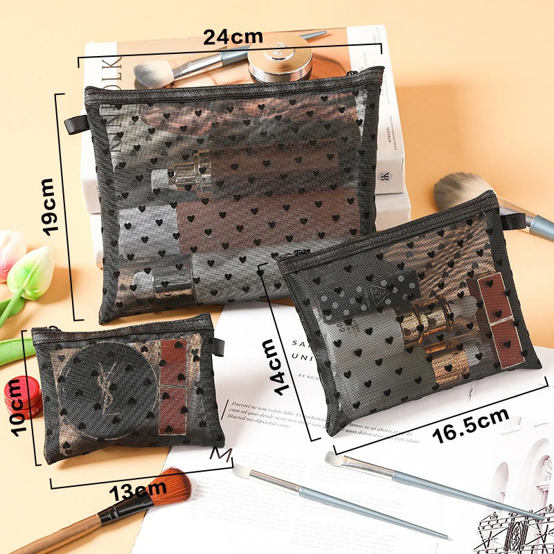 1Pcs Hot Mini Transparent Heart Makeup Bag Women Portable Lipsticks Cosmetic Storage Pouch Ins Clear Ctue Small Make Up Bag