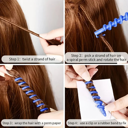 Heatless Spiral Curlers Kit, Plastic Hair Styling Tools Spiral No Heat Hair Curlers with Clips