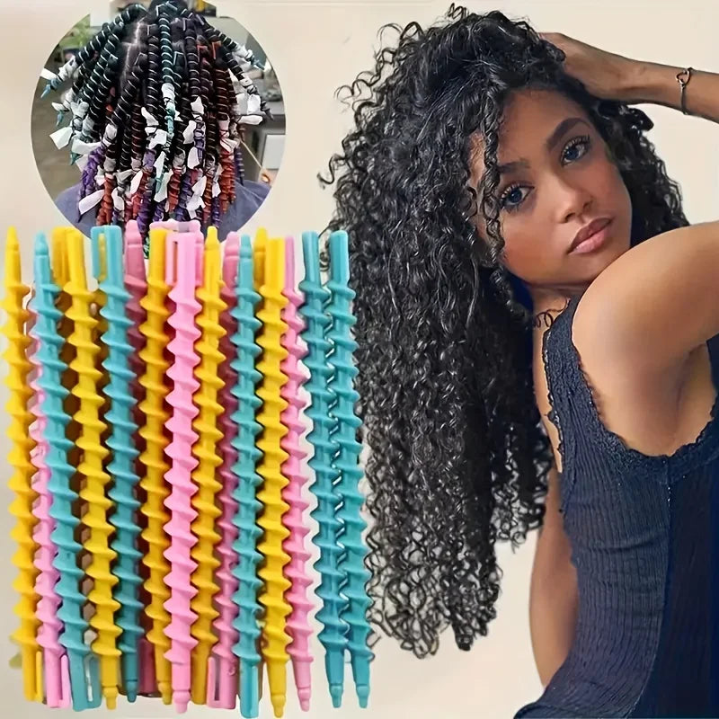 Heatless Spiral Curlers Kit, Plastic Hair Styling Tools Spiral No Heat Hair Curlers with Clips