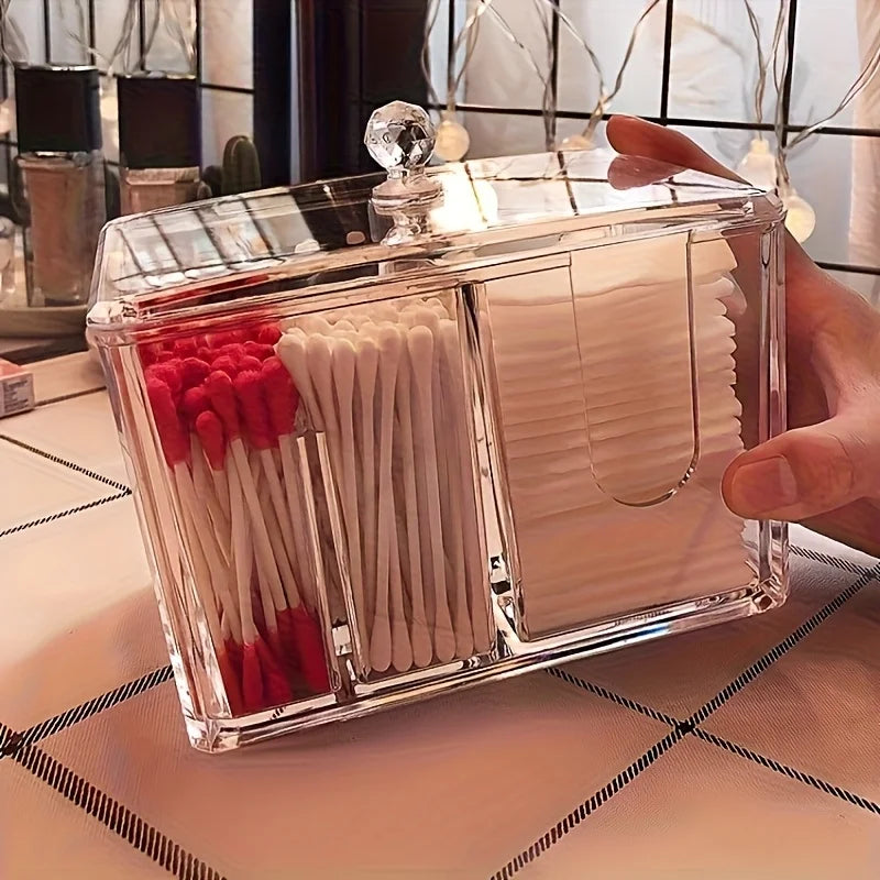 cosmetic storage box, which can hold cosmetic pads, makeup cloths and makeup brushes. Suitable for storing lipsticks