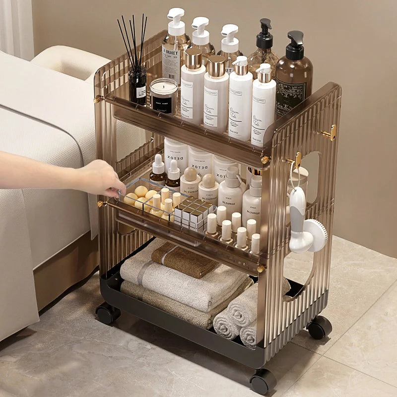 Premium Acrylic Makeup Organizer Display Shelf Beauty Salon Trolley Multi-Purpose Storage Rack Instrument Utility Cart