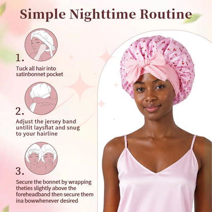 Satin Bonnet for Sleeping - Softer Than Silk Bonnet For Sleeping Women - Secure Fit, Adjustable, Night Cap For Curly &amp; Textured