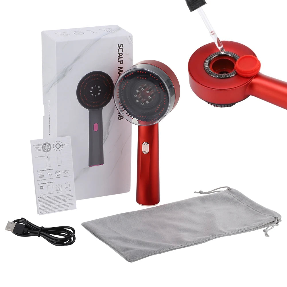 Scalp Massage Comb 630nm LED Red Light Electric Vibration Head Massager Scalp Oil Applicator Nourish Hair Care Brush Relaxation