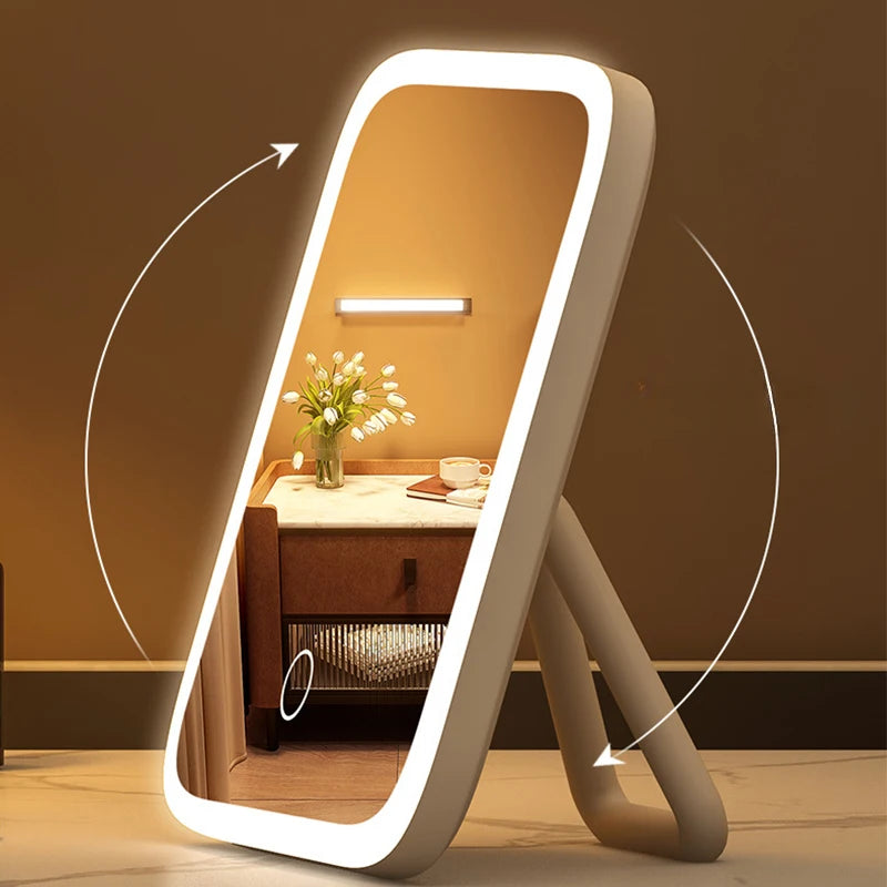 LED Desktop Fill Light Small Mirror, Makeup Mirror With Light,Girls Bedroom Dressing Table Mirror,3 Color Lights Vanity Mirror