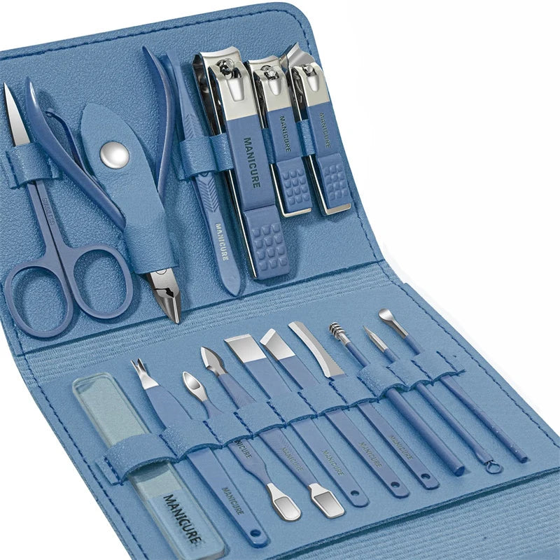 Manicure Set 16 In 1 Full Function Kit Professional Stainless Steel Pedicure Sets With Leather Portable Case Idea Gift