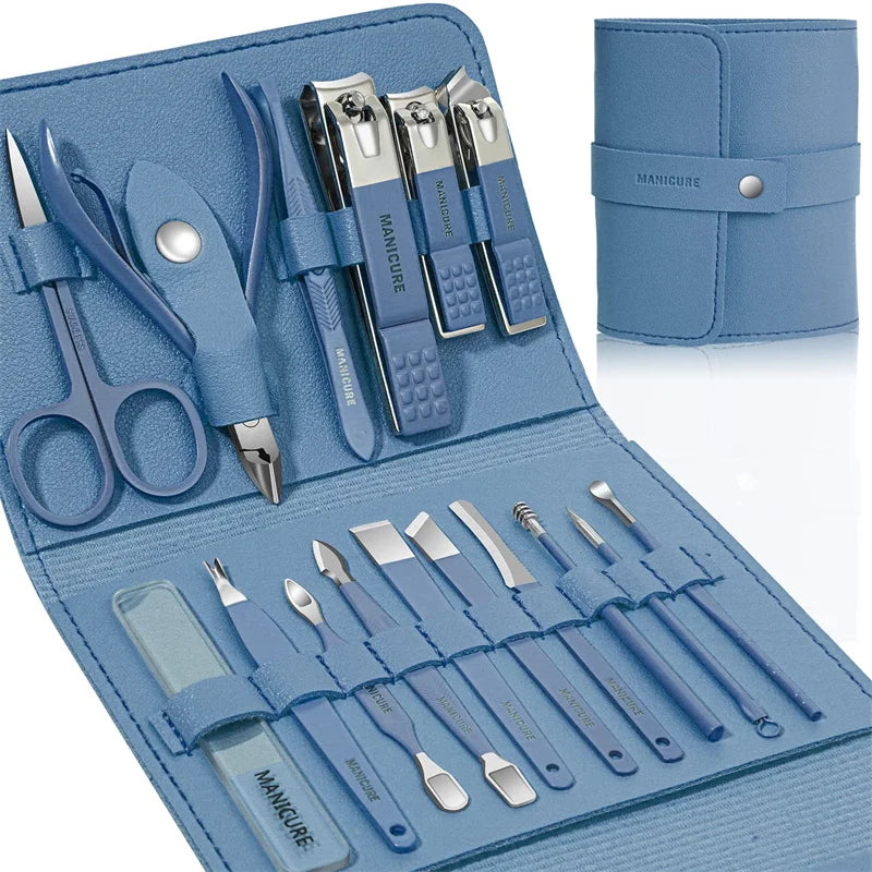 Manicure Set 16 In 1 Full Function Kit Professional Stainless Steel Pedicure Sets With Leather Portable Case Idea Gift