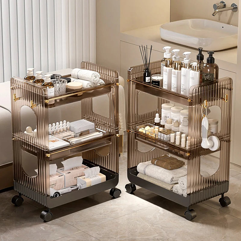 Premium Acrylic Makeup Organizer Display Shelf Beauty Salon Trolley Multi-Purpose Storage Rack Instrument Utility Cart