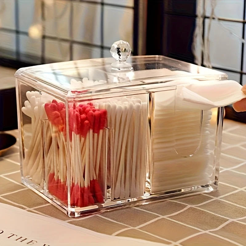 cosmetic storage box, which can hold cosmetic pads, makeup cloths and makeup brushes. Suitable for storing lipsticks