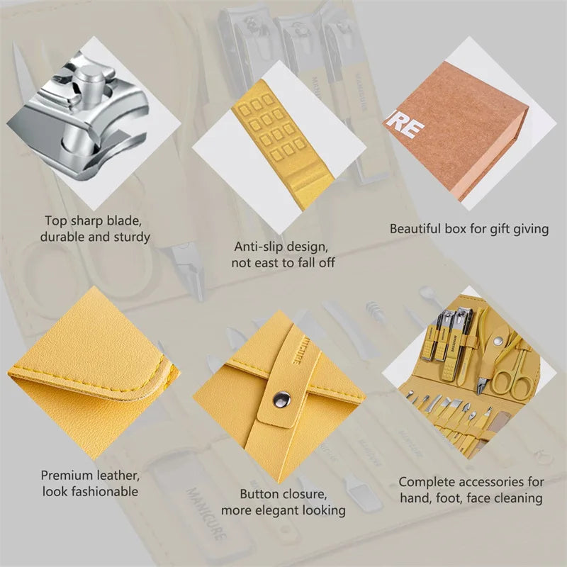 Manicure Set 16 In 1 Full Function Kit Professional Stainless Steel Pedicure Sets With Leather Portable Case Idea Gift