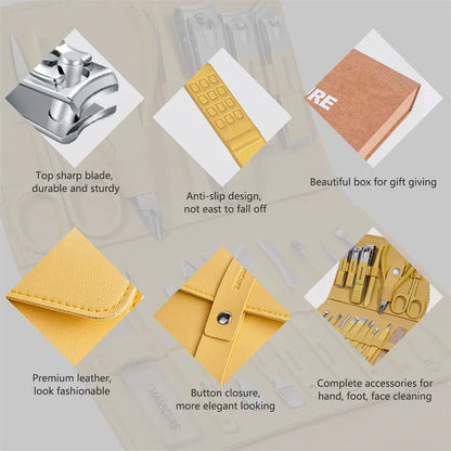 Manicure Set 16 In 1 Full Function Kit Professional Stainless Steel Pedicure Sets With Leather Portable Case Idea Gift
