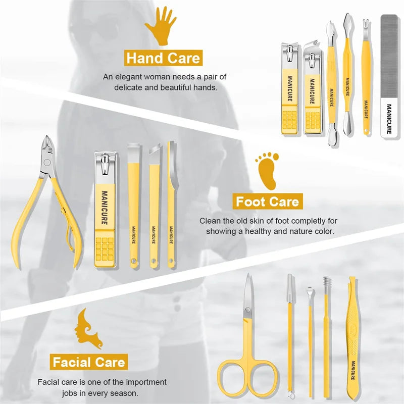 Manicure Set 16 In 1 Full Function Kit Professional Stainless Steel Pedicure Sets With Leather Portable Case Idea Gift