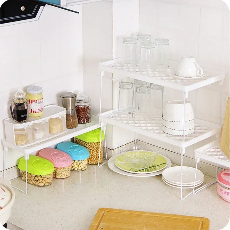 Home Closet Organizer Storage Shelf Kitchen Adjustable Storage Rack Shelves Cabinet Holders Space Saving Makeup Organizer