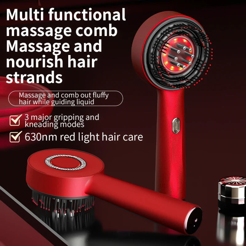 Electric Vibration Massage Comb Red Light Scalp Brush Stimulating Oil Applicator Hair Strengthening Root Care Daily Use