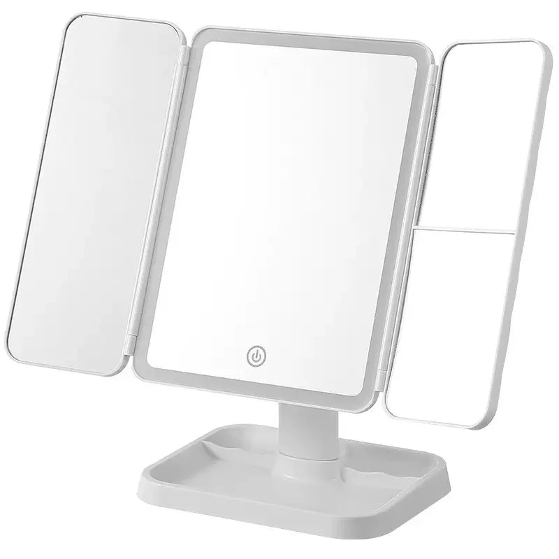LED Makeup Mirror Desktop with Light, Ins style，Three-sided Folding, Dormitory Desktop, Beauty and Bedroom Dressing Mirror，