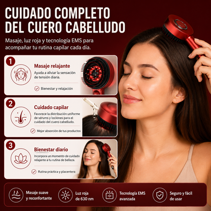 Cepillo Masajeador Capilar LED Rojo