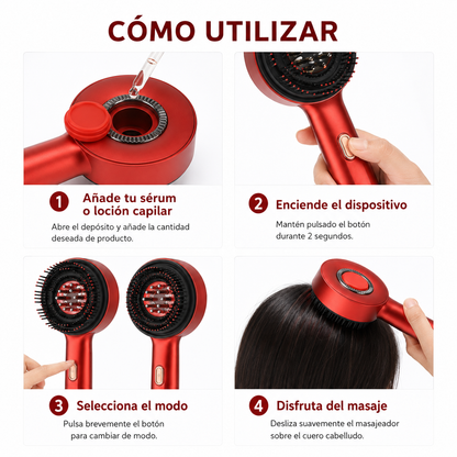 Cepillo Masajeador Capilar LED Rojo