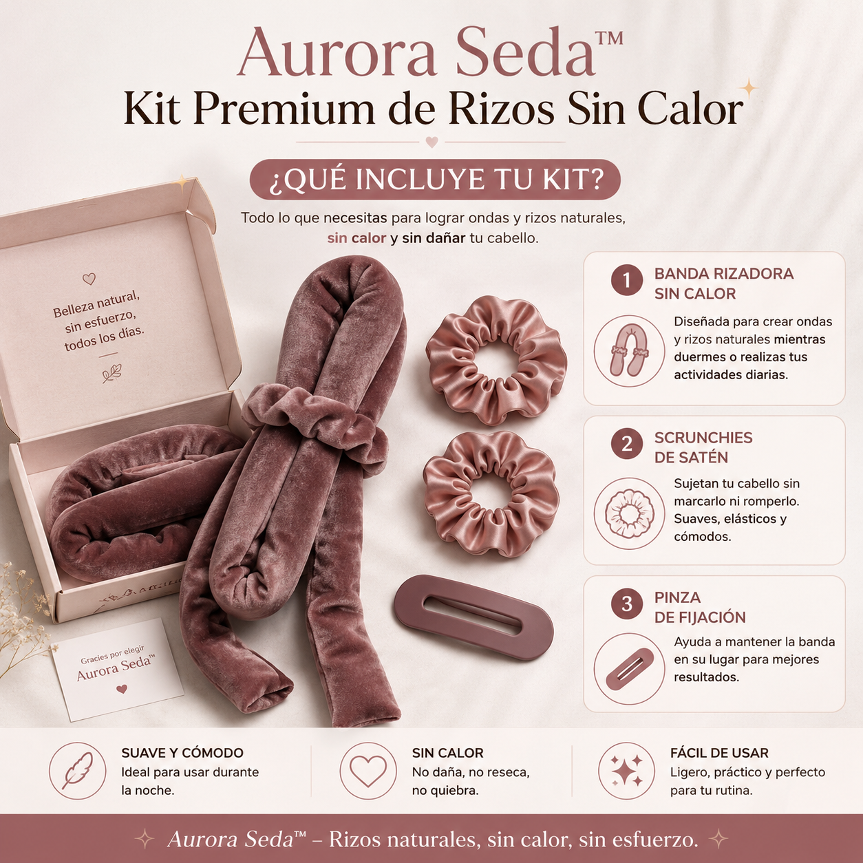 Aurora Seda™ – Kit Premium de Rizos Sin Calor