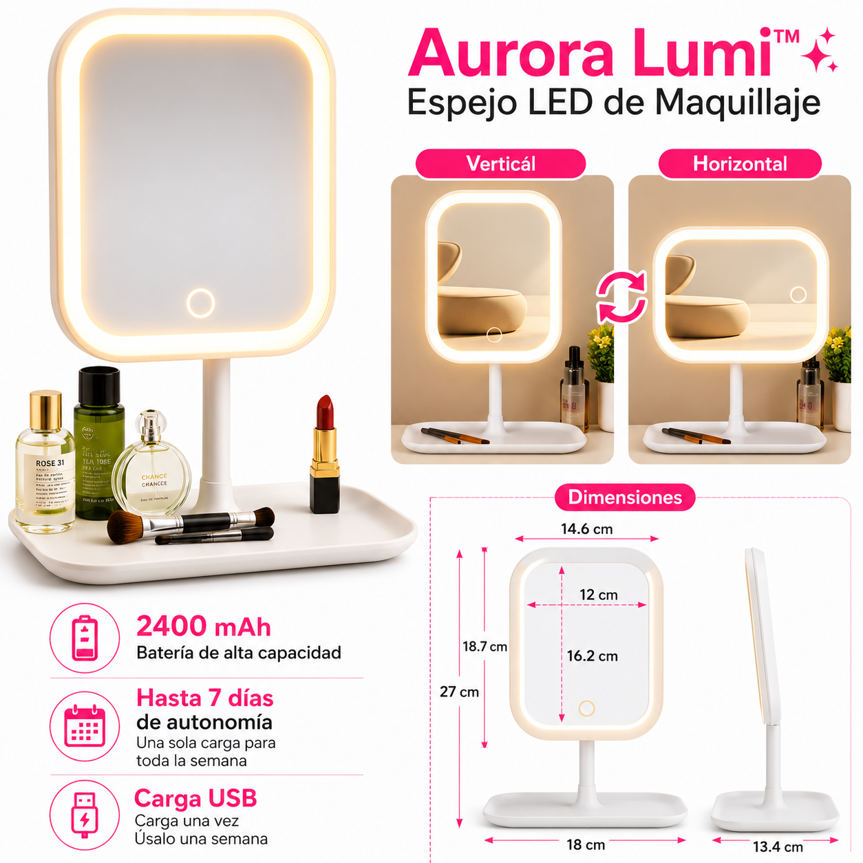 Aurora Lumi™ – Espejo LED de Maquillaje