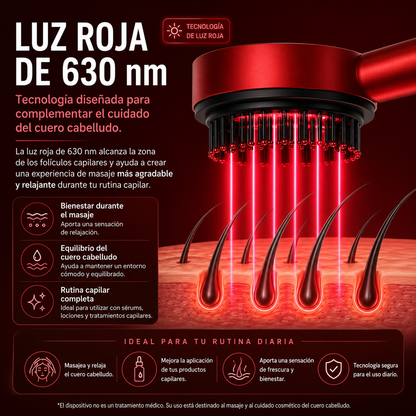 Cepillo Masajeador Capilar LED Rojo