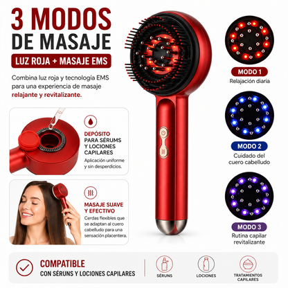 Cepillo Masajeador Capilar LED Rojo