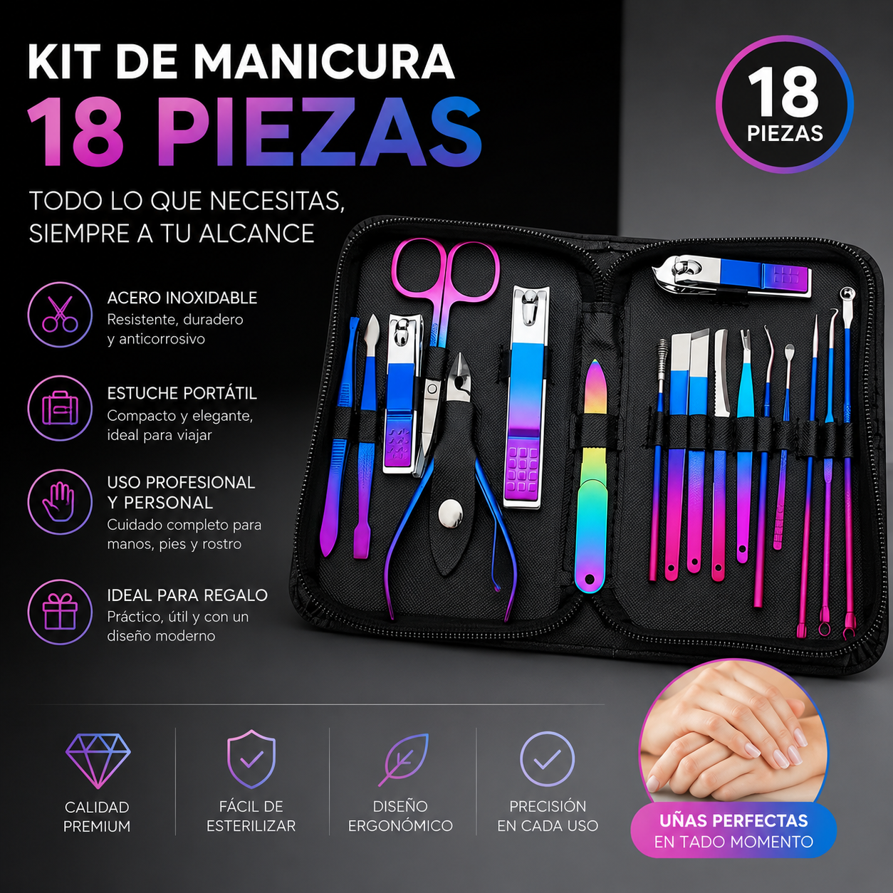 Aurora Bella™ – Kit Premium de Manicura (18 Piezas)